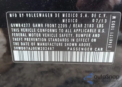 2014 Volkswagen Jetta 1.8T Se из США, поврежденный, VIN 3VWD07AJ0EM202467